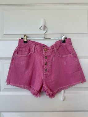 Sanctuary Denim Wild Cherry Weekend Pink Frayed Hem Shorts